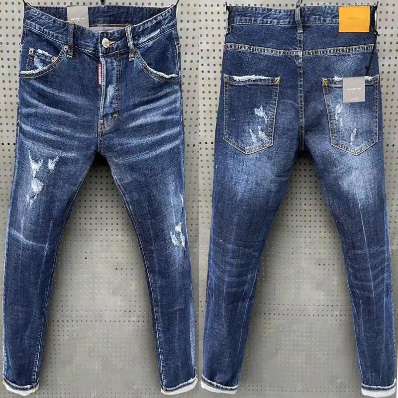 Stretch Jeans Slim-fit DSQ with Tatting Splash Paint - Men's Fashion.