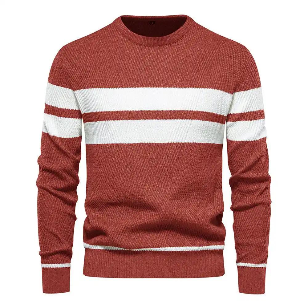 Sweater: Striped Men's Sweater - Fashion Casual Style.