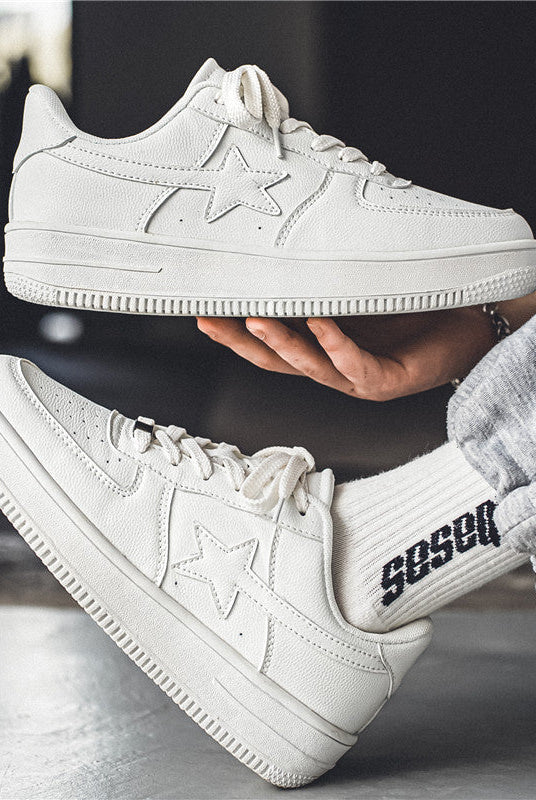 Thick Soled White Casual Sneakers For Men