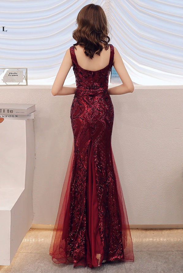 Toast Red Bridal Fishtail Long Dress Sequins