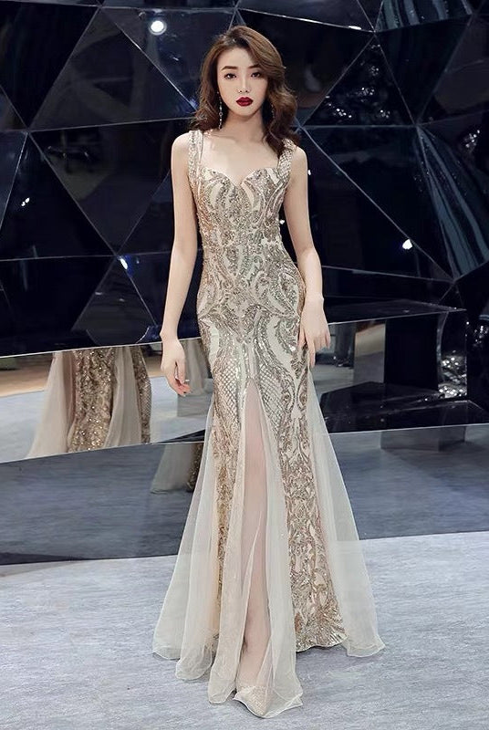 Toast Red Bridal Fishtail Long Dress Sequins