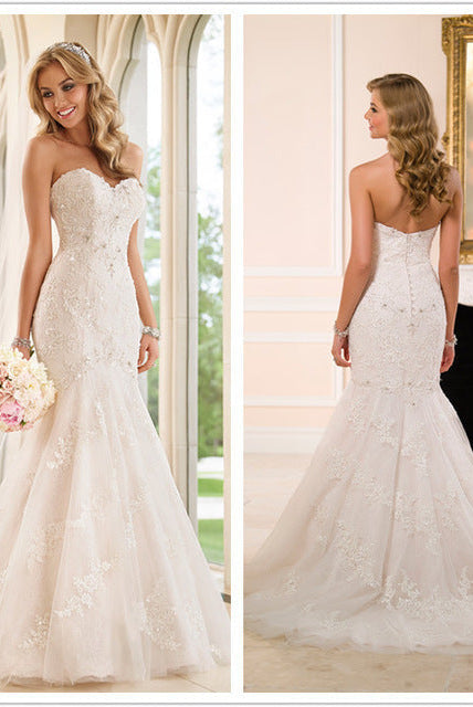 Trailing wedding dress tube top lace wedding dress