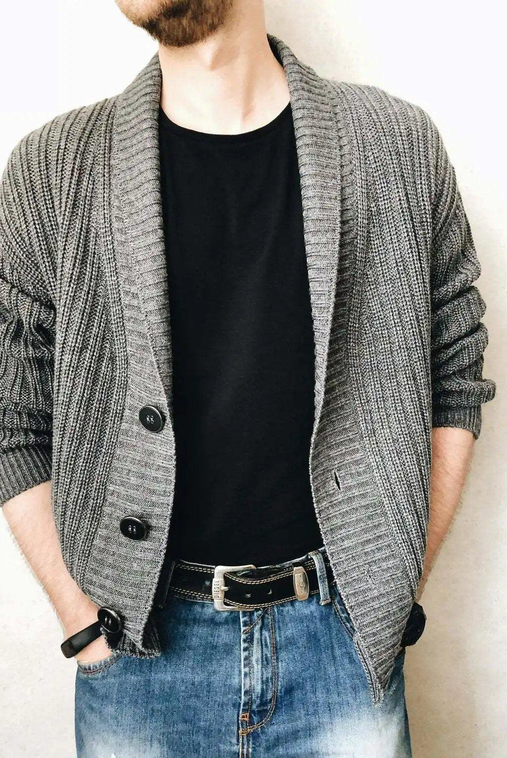 Urban V-neck Cardigan Sweater - Men's Long Sleeve Knitwear.