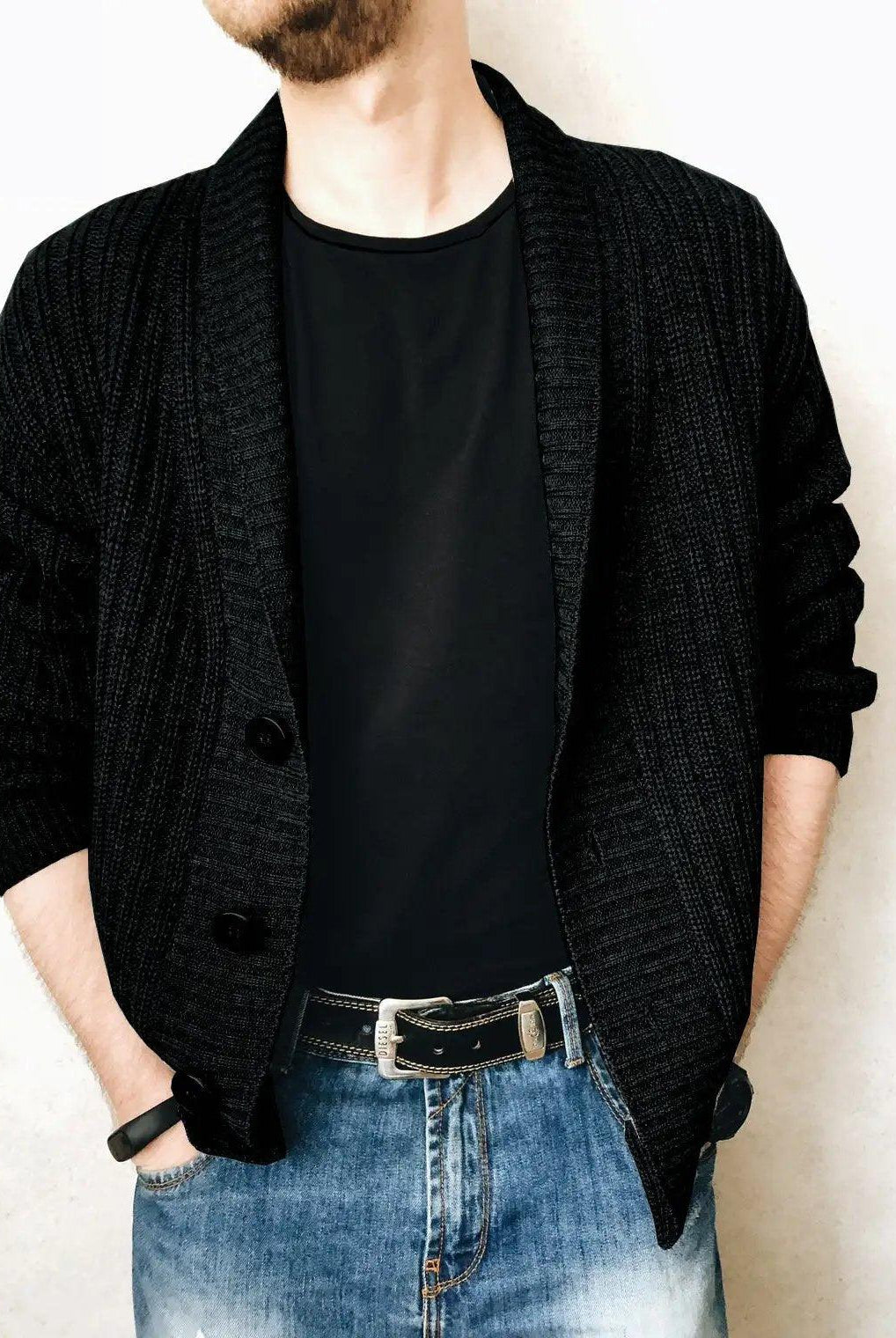 Urban V-neck Cardigan Sweater - Men's Long Sleeve Knitwear.
