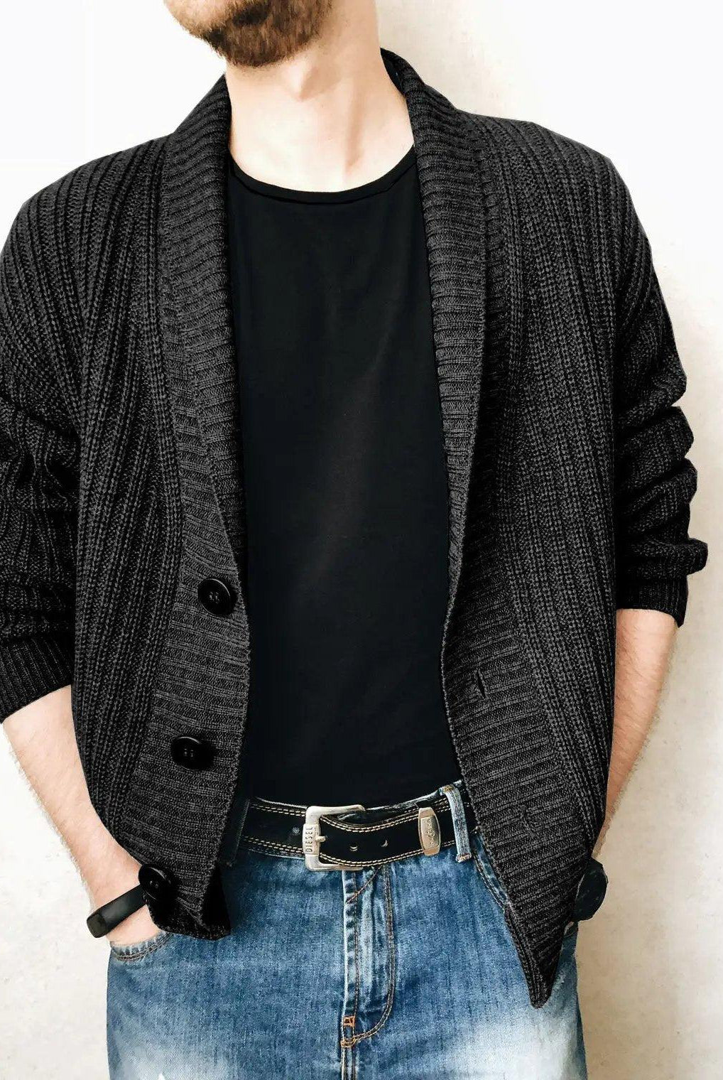 Urban V-neck Cardigan Sweater - Men's Long Sleeve Knitwear.