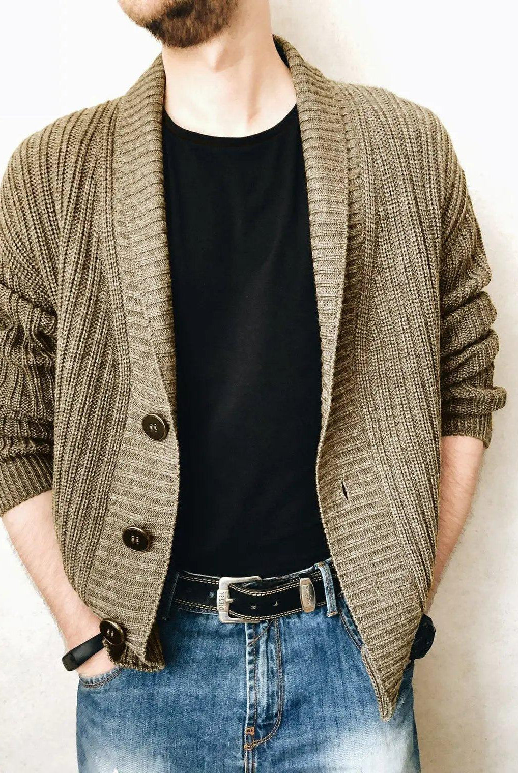 Urban V-neck Cardigan Sweater - Men's Long Sleeve Knitwear.
