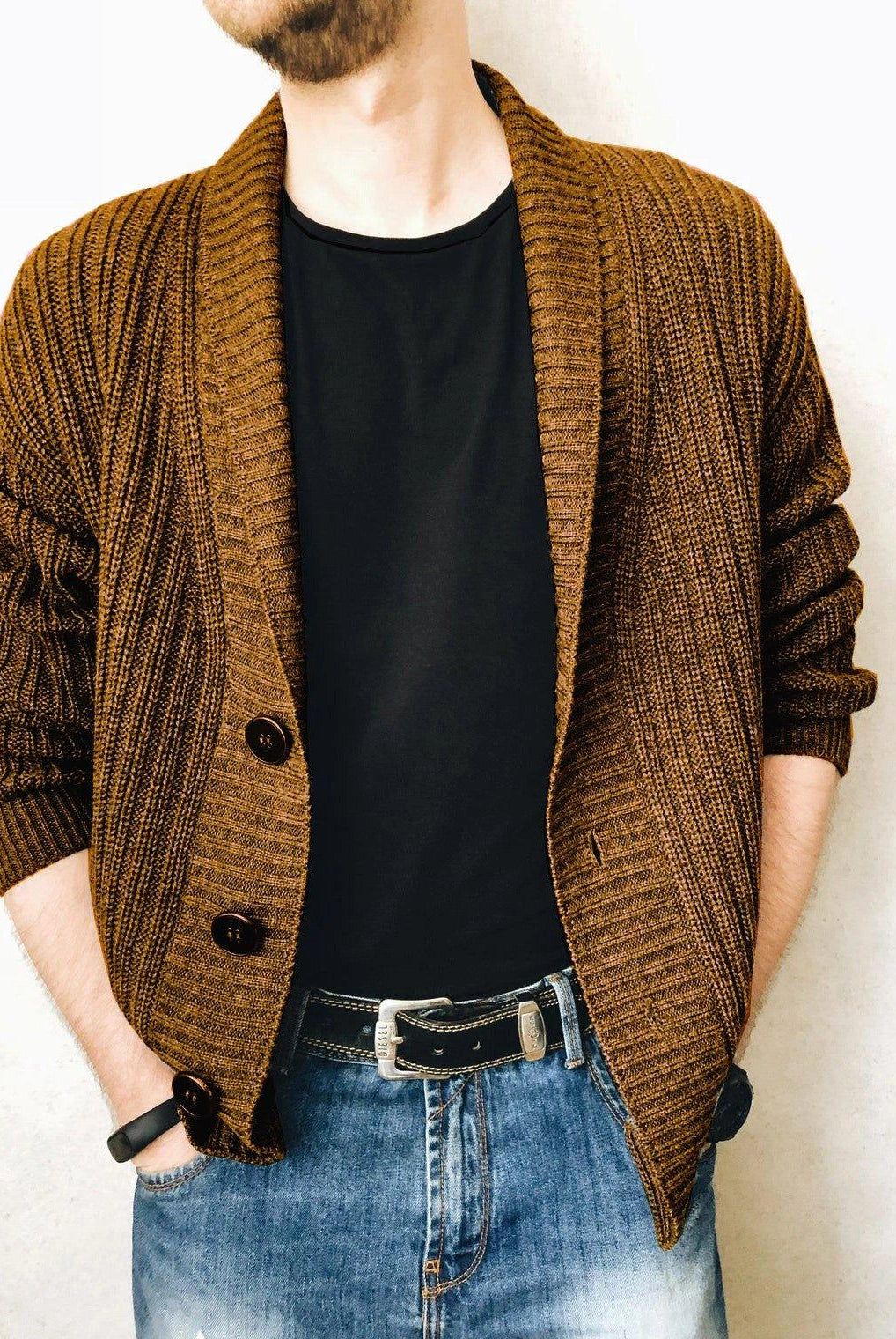 Urban V-neck Cardigan Sweater - Men's Long Sleeve Knitwear.