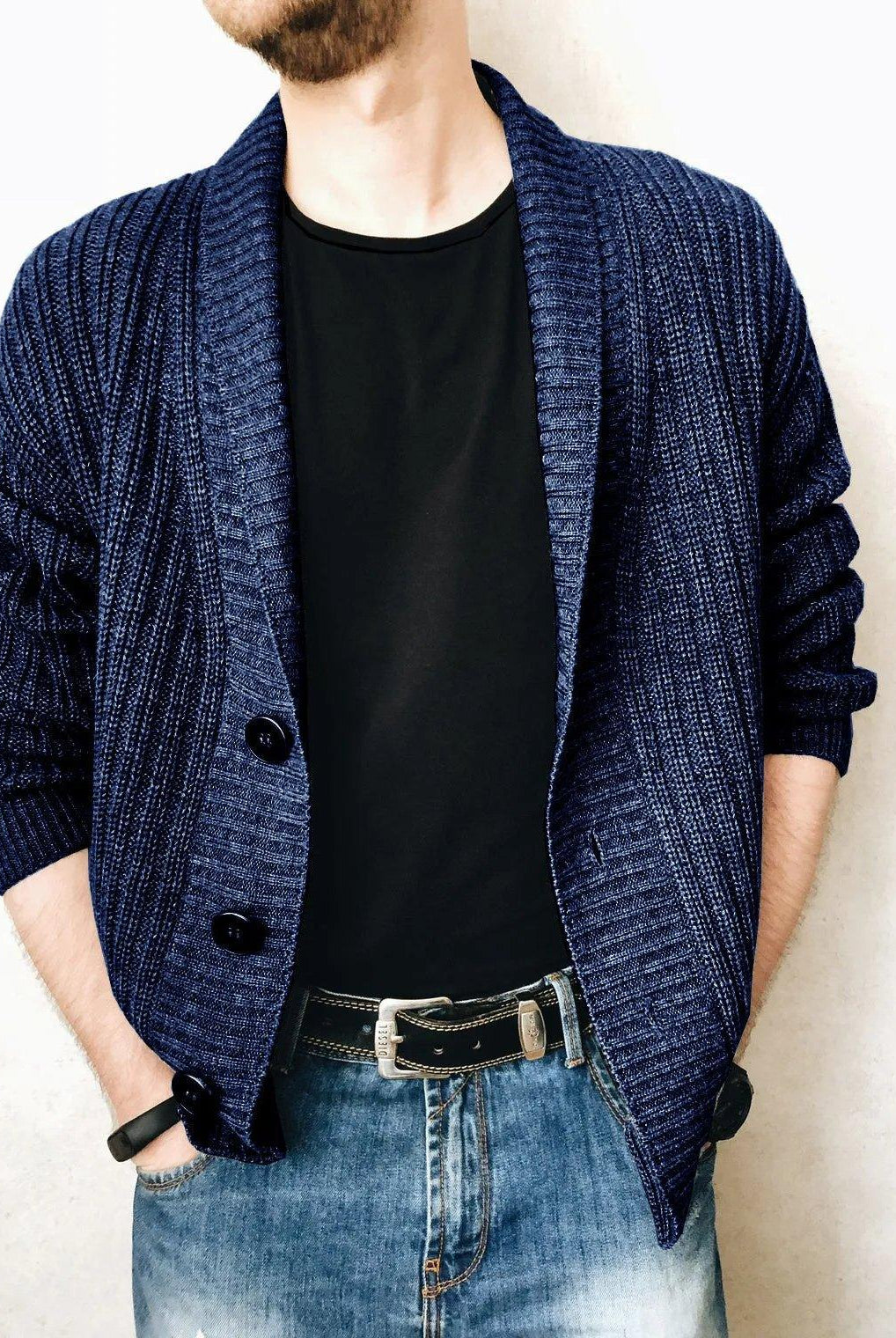 Urban V-neck Cardigan Sweater - Men's Long Sleeve Knitwear.
