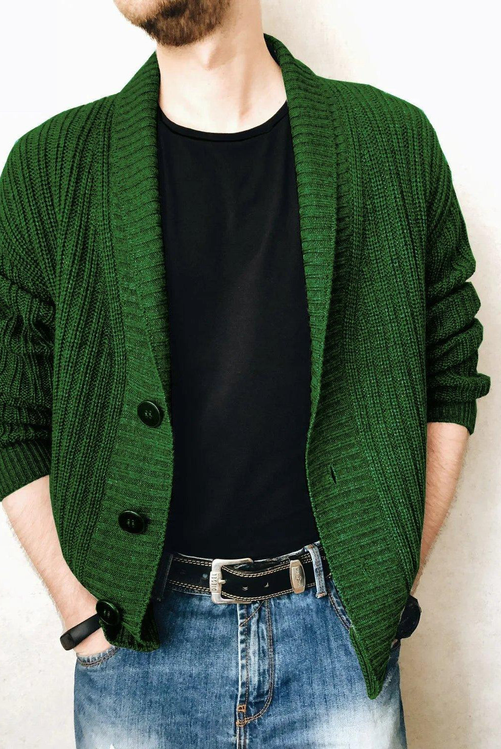Urban V-neck Cardigan Sweater - Men's Long Sleeve Knitwear.