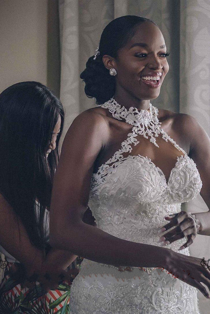 Vintage Lace Beaded Wedding Dresses Sheer Neck Mermaid Bridal Dresses Sexy Cheap Wedding Gowns