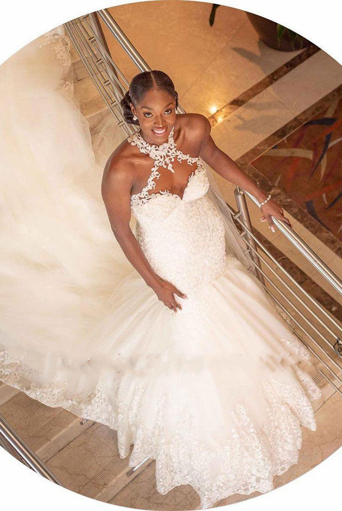 Vintage Lace Beaded Wedding Dresses Sheer Neck Mermaid Bridal Dresses Sexy Cheap Wedding Gowns