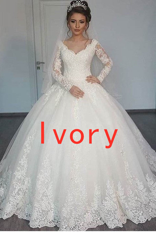 Women's Long Sleeve Lace Wedding Dresses Bridal