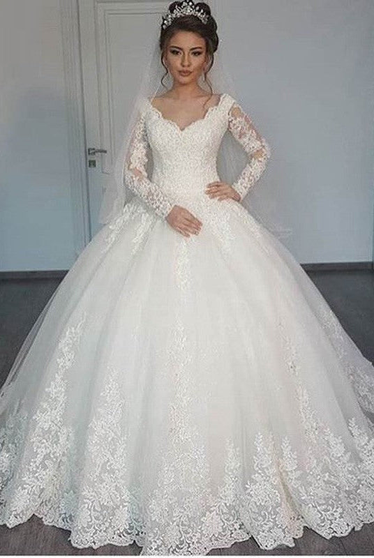 Women's Long Sleeve Lace Wedding Dresses Bridal