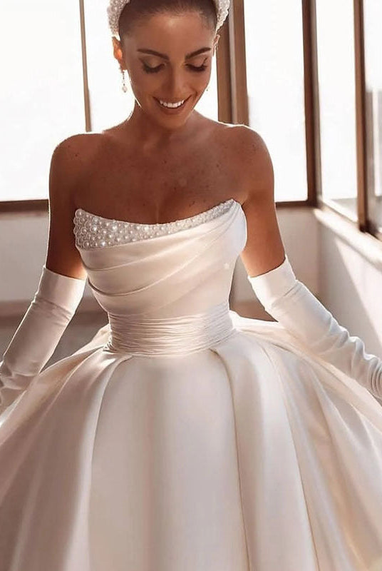 Women's Satin Bridal Strapless Dress
