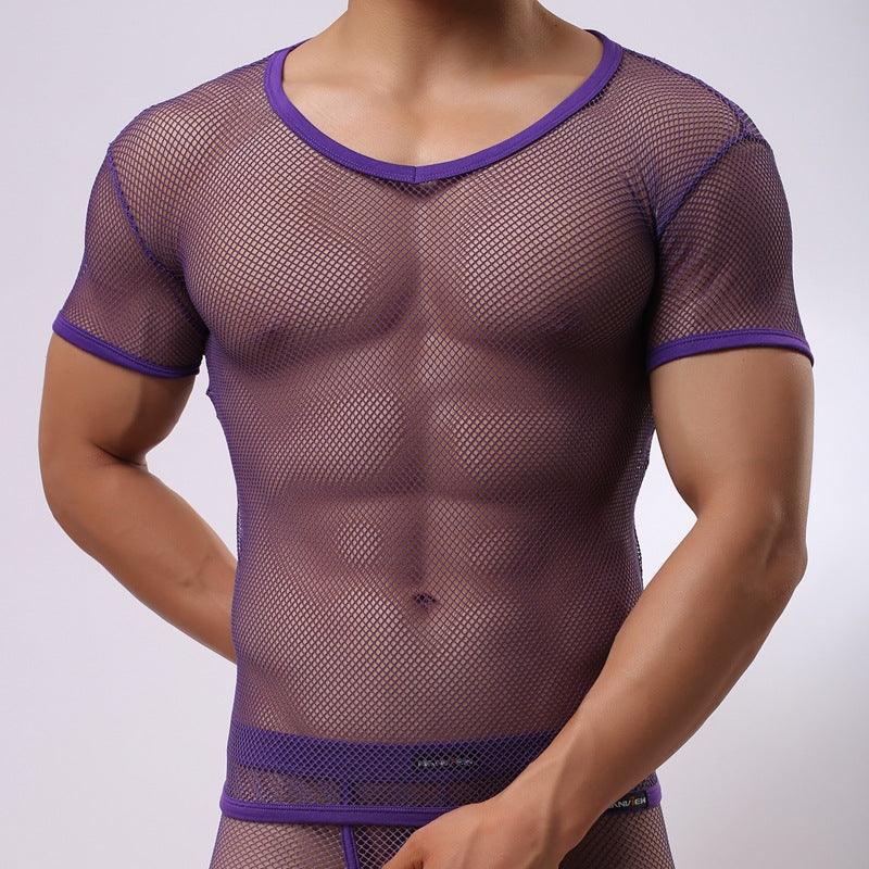 Large Mesh Short Sleeve Men's Underwear Foreign Trade Supply Wear Yoga Bodybuilding Shirt Thin Breathable Men's Short Sleeve - Bloomjay
