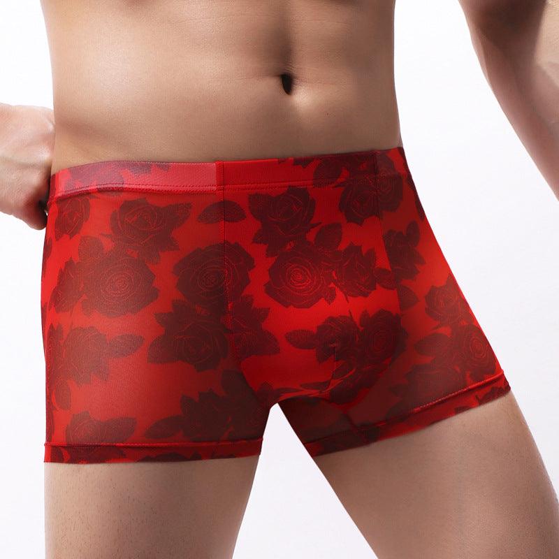 Men's Underwear Mesh Boxer Rose Printed Boxers - Bloomjay