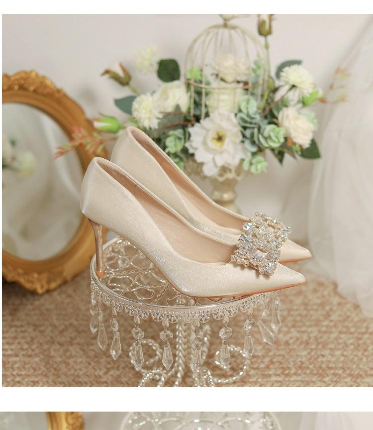 Wedding Dress Two-way Wear Pointed-toe Stiletto Bride Shallow Mouth Pumps Women High Heels - Bloomjay