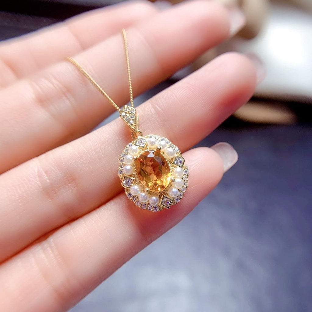 Explore elegance with our natural citrine jewelry set, crafted from S925 silver, designed for a touch of sophistication for females. - Bloomjay