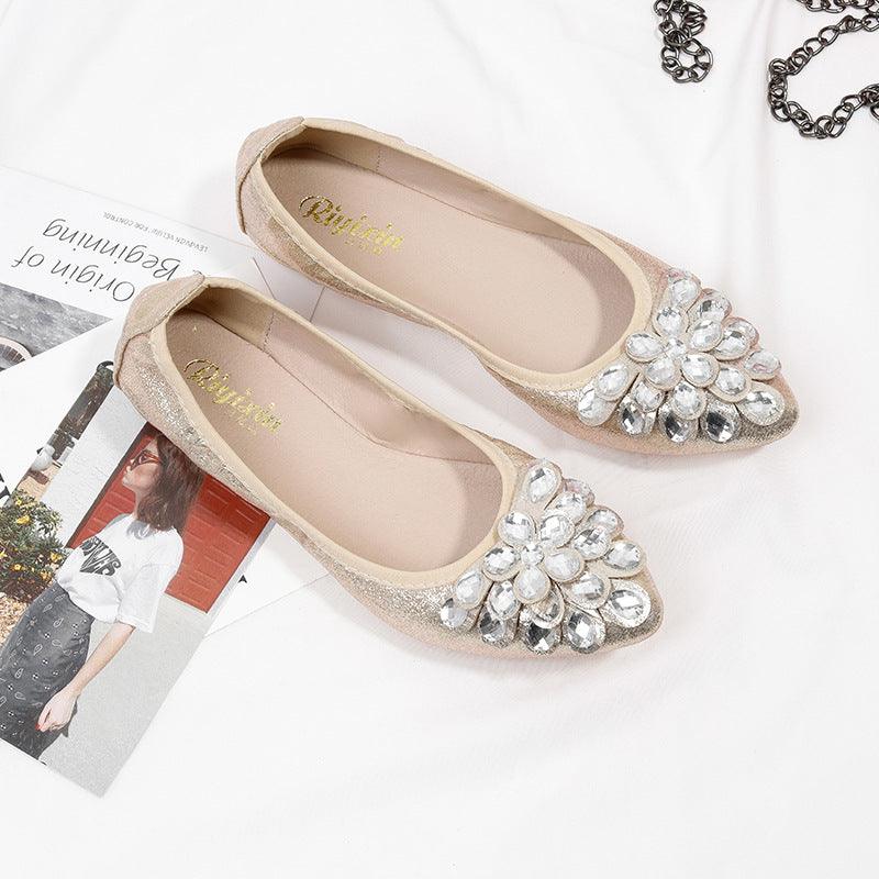 Soft Bottom Pointed Toe Flat Bottom Rhinestone Pumps Women - Bloomjay