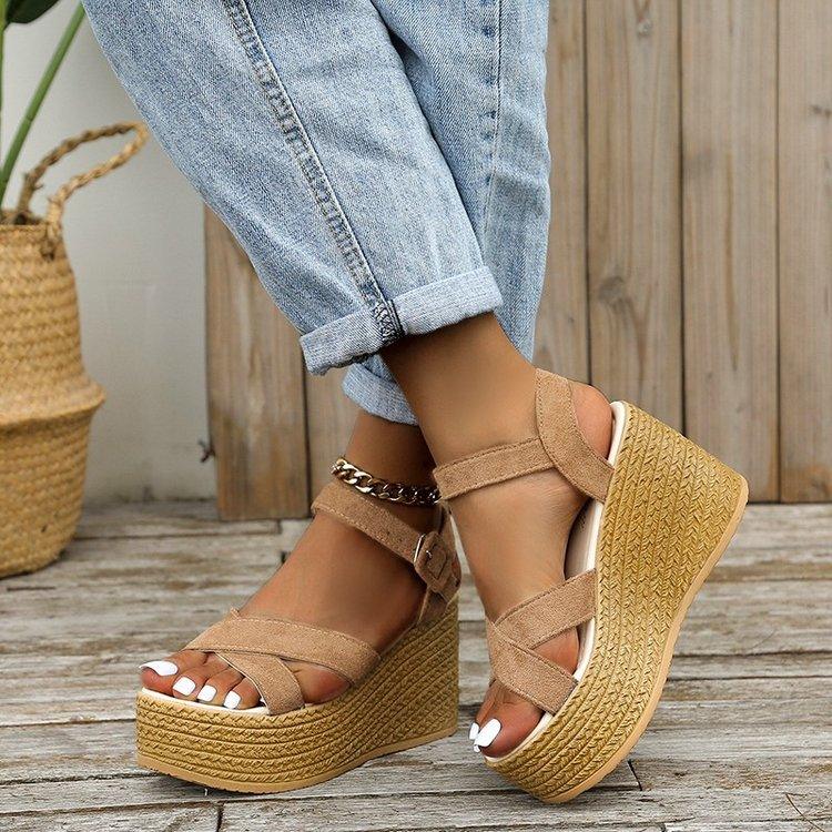 Wedge Sandals For Women Summer Casual Non-slip Cross-strap Platform Shoes With Hemp Heels Shoes - Bloomjay