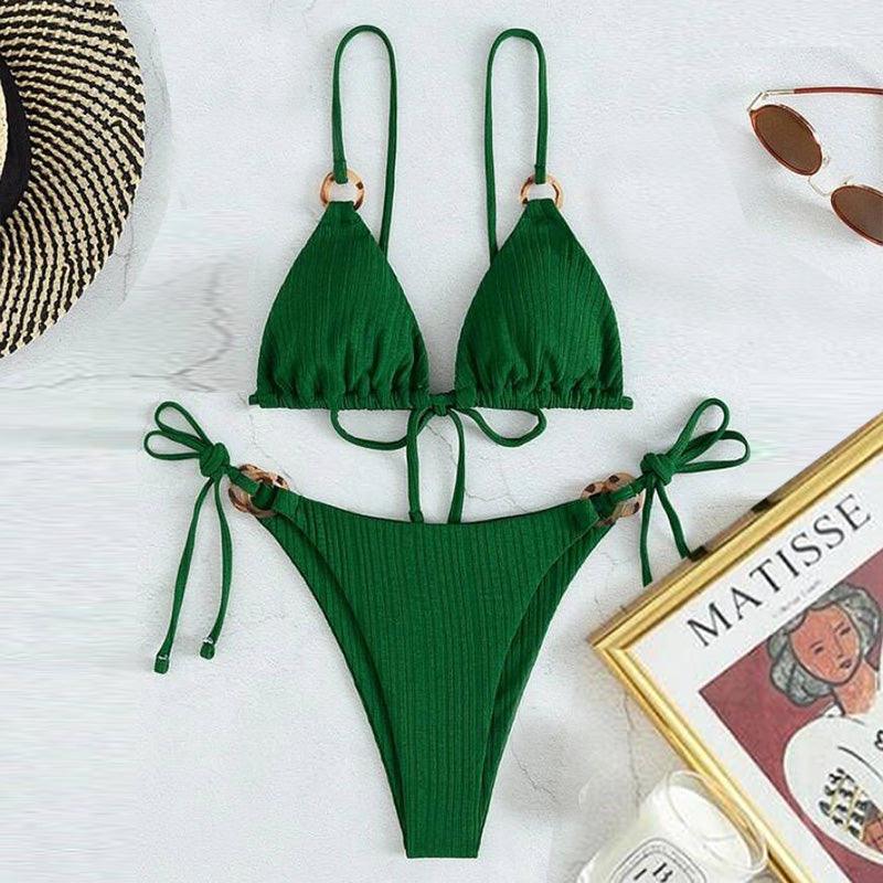 Women's New Solid Color Strap Bikini Two Swimsuits - Bloomjay