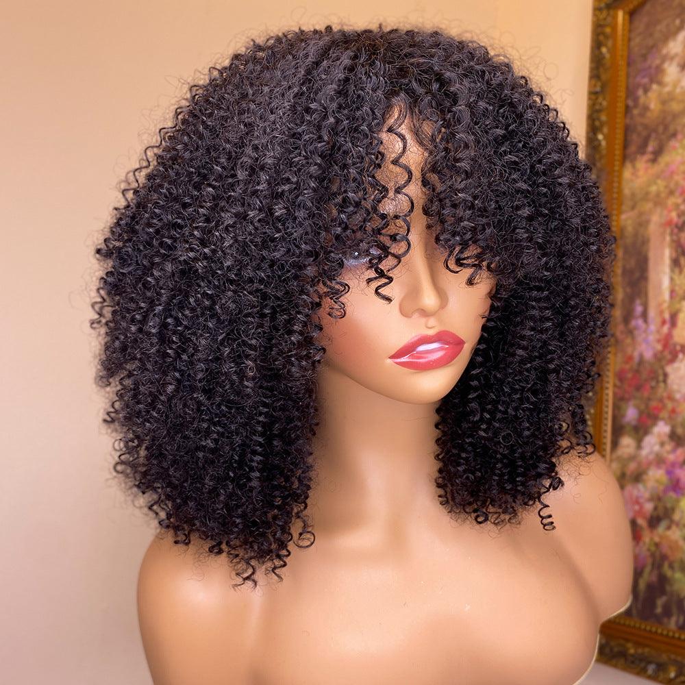 Kinky Curly Human Hair Wigs With Bangs - Bloomjay