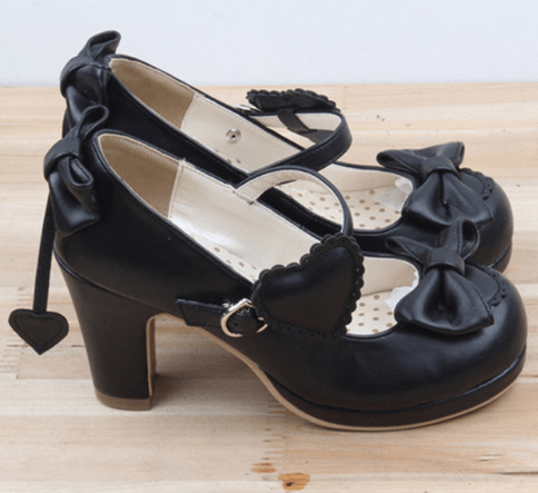 LINK Harajuku Lolita Pumps Patent Leather High Heels Solid Bowtie Maid Cosplay Shoes Soft Women Mary Janes Evening Shoes - Bloomjay