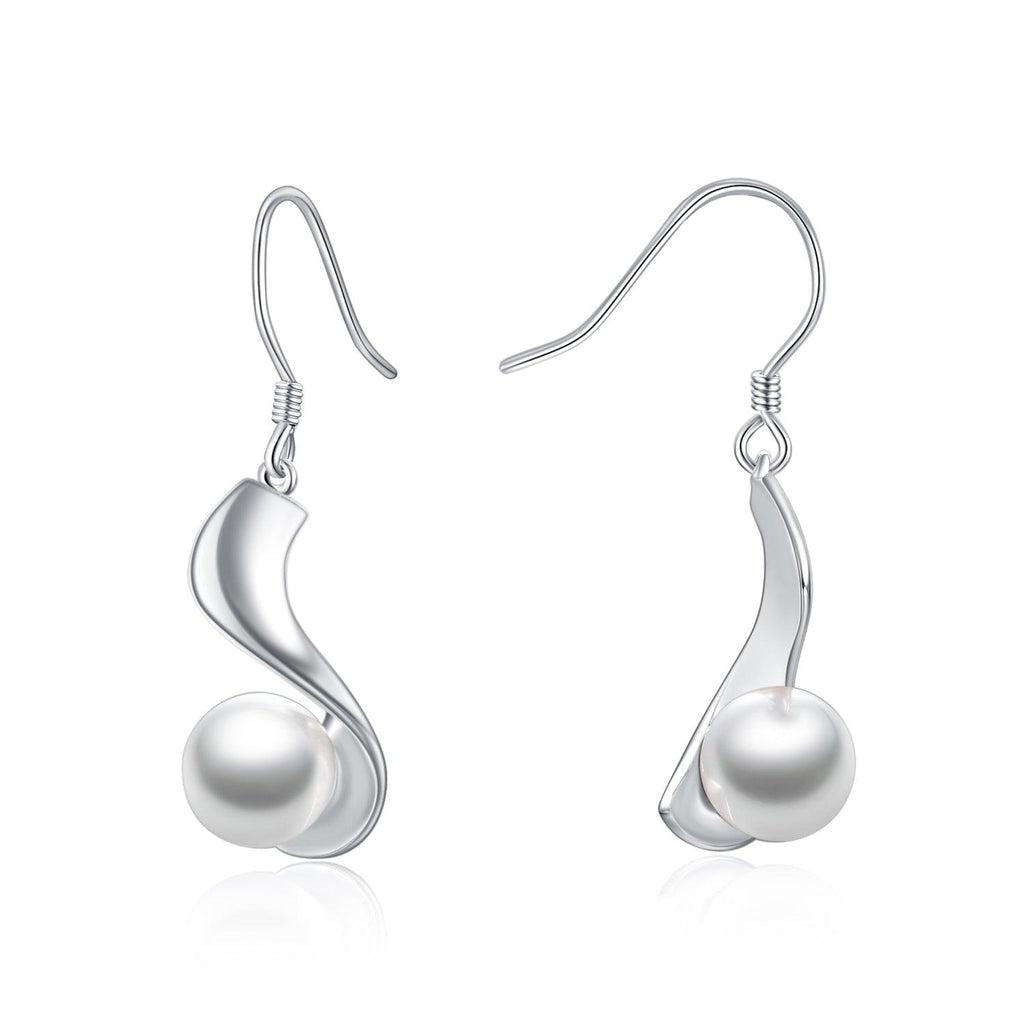 Indulge in sophistication with Sterling Silver 8mm Pearl Drop Earrings, a fine jewelry accent for women. - Bloomjay