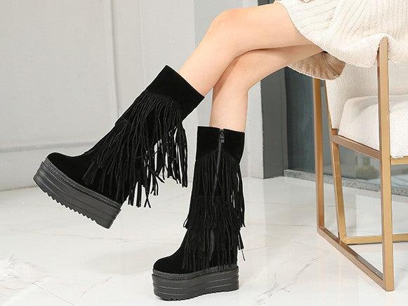 Super High Heel Women Shoes Fringed Boots - Bloomjay