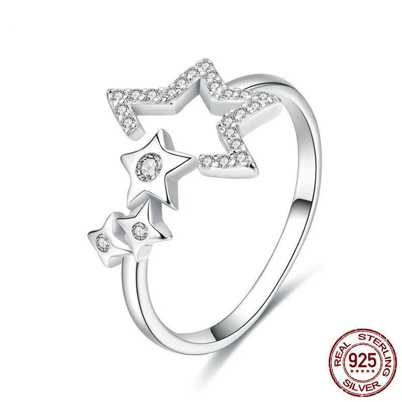 Elevate your style with our Star Open Ring, a simple and fashionable piece in 925 silver with platinum-plated diamonds. - Bloomjay