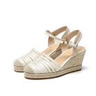 Platform Straw Woven Wedge Cream White Toe Cap Sandals Flat High Heels - Bloomjay