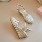 Platform Straw Woven Wedge Cream White Toe Cap Sandals Flat High Heels - Bloomjay