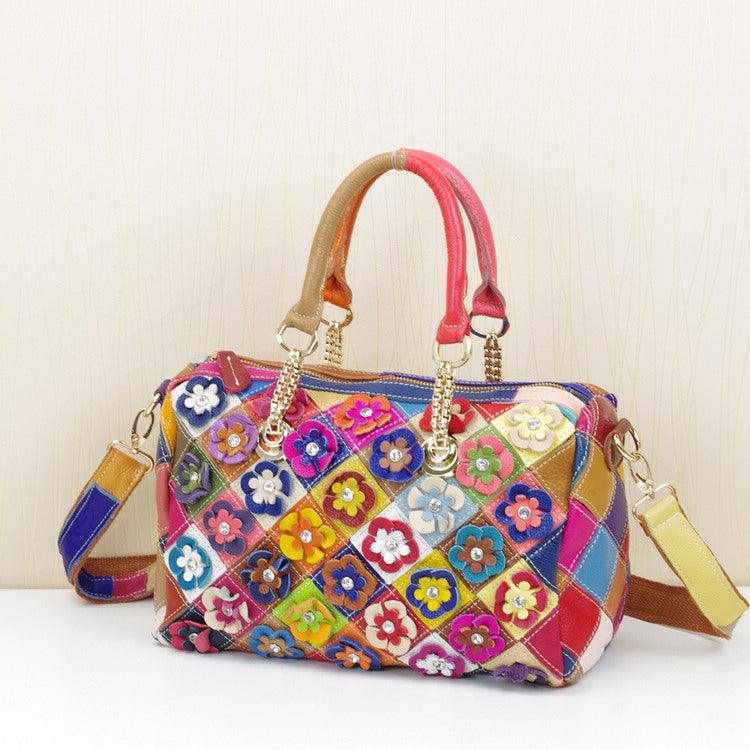 Cowhide Handbags Color Flower Handbags - Bloomjay