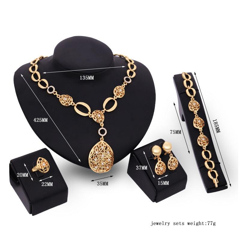 Complete your look with our four-piece Jewelry Fashion Set, featuring a necklace, earrings, bracelet, and ring. - Bloomjay