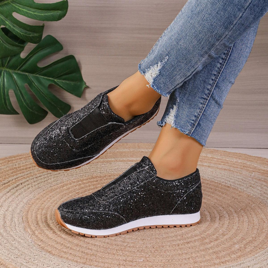 Gold Sliver Sequined Flats New Fashion Casual Round Toe Slip-on Shoes Women Outdoor Casual Walking Running Shoes - Bloomjay