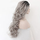 2 Tones synthetic lace wig grey black Ombre wavy wigs long curly hair