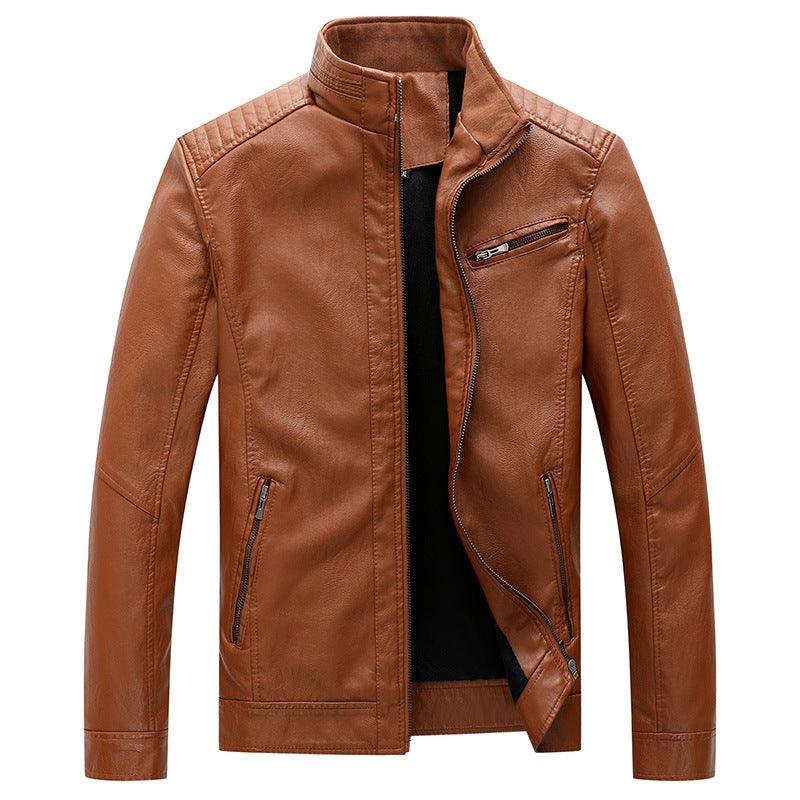 New Men's Leather Jackets Plus Velvet Solid Color - Bloomjay