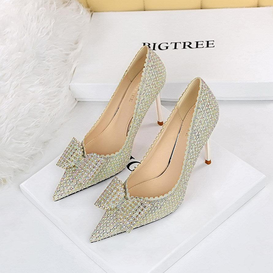 Sweet Women''s Princess Wedding Shoes Thin High Heels Shallow Mouth - Bloomjay
