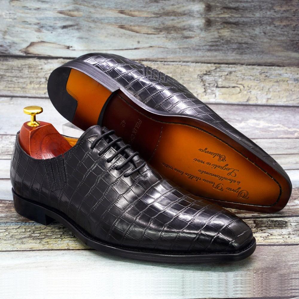 Embossed Fish Pattern Leather Formal Business Shoes - Bloomjay