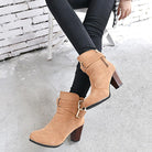 Winter Autumn Leather Casual Women High Heels Pumps Warm Ankle Boots - Bloomjay