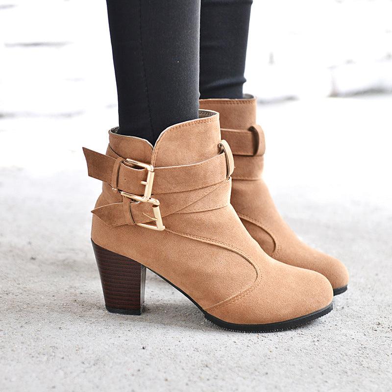 Winter Autumn Leather Casual Women High Heels Pumps Warm Ankle Boots - Bloomjay