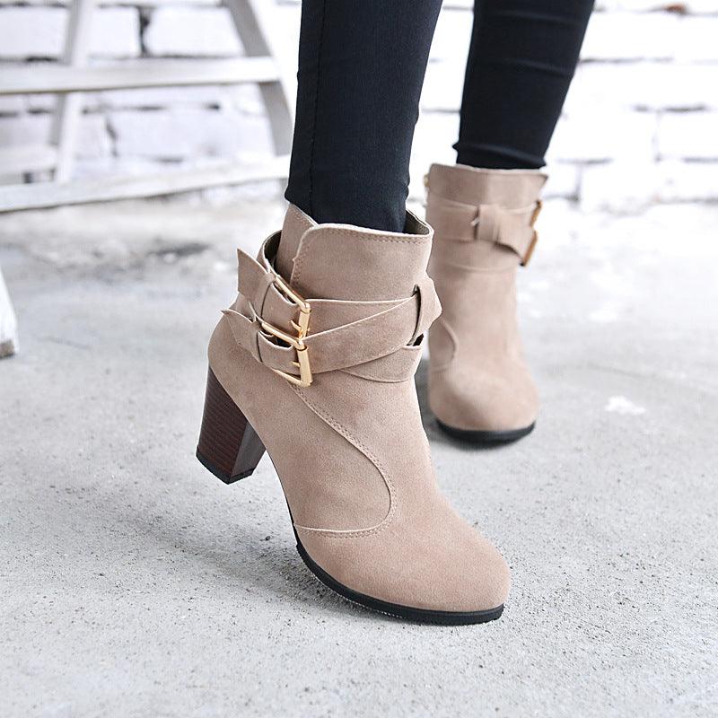 Winter Autumn Leather Casual Women High Heels Pumps Warm Ankle Boots - Bloomjay
