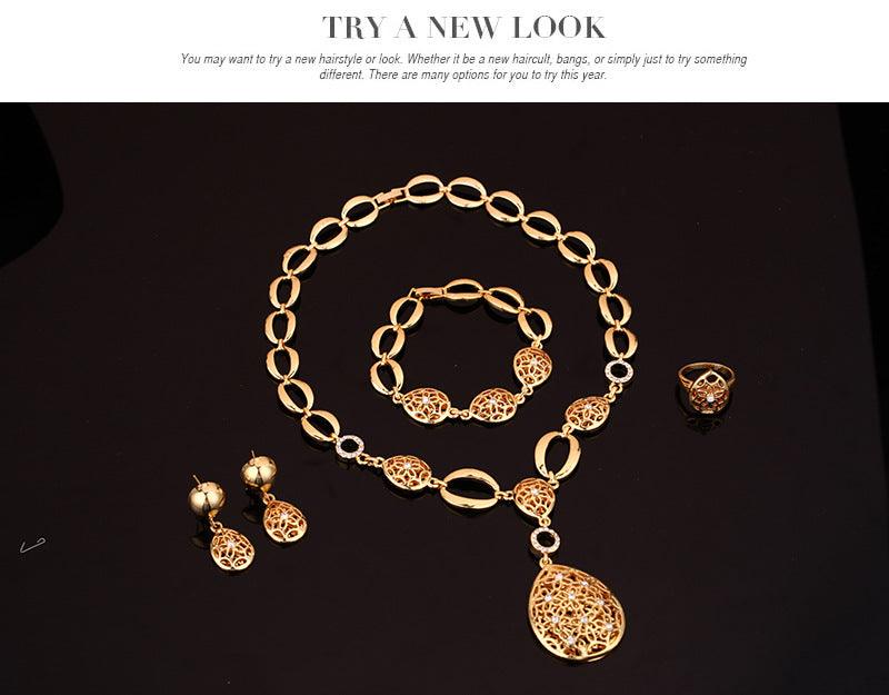 Complete your look with our four-piece Jewelry Fashion Set, featuring a necklace, earrings, bracelet, and ring. - Bloomjay