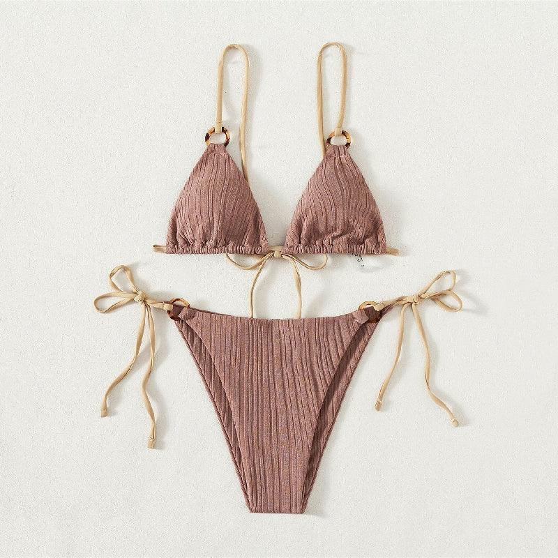 Women's New Solid Color Strap Bikini Two Swimsuits - Bloomjay