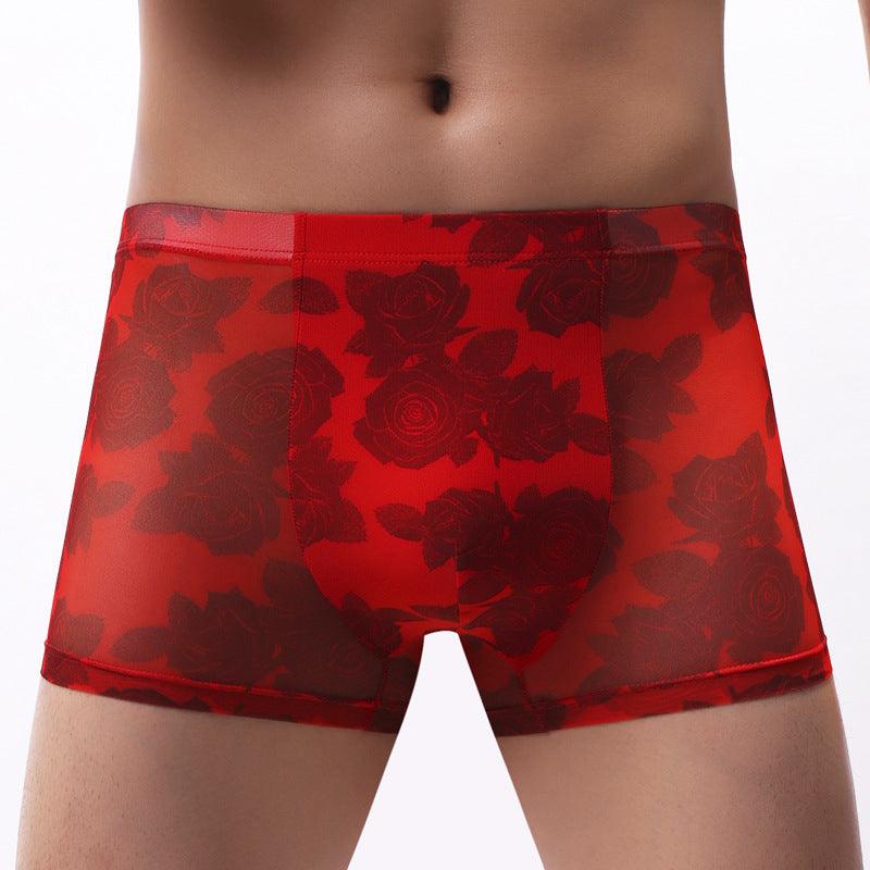 Men's Underwear Mesh Boxer Rose Printed Boxers - Bloomjay