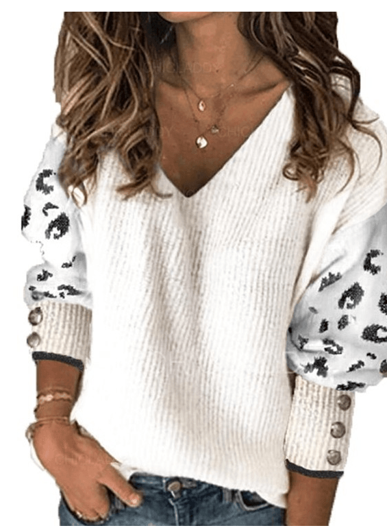 Pure Color Versatile Knitted V-neck Loose Long-sleeved T-shirt - Bloomjay