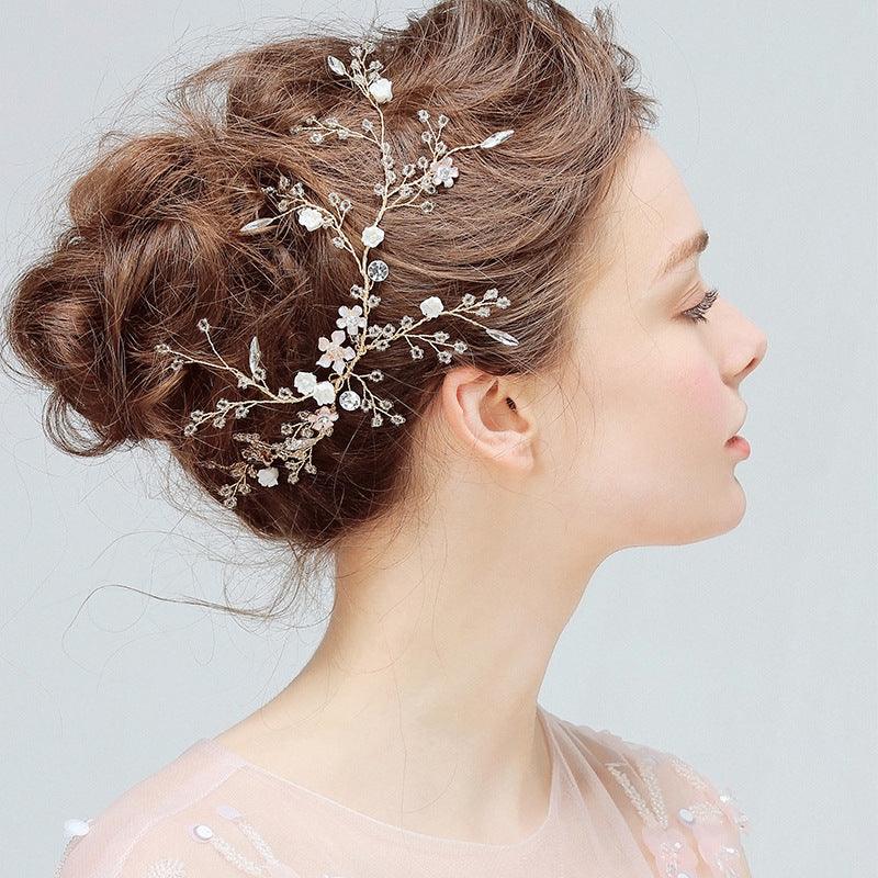 YJ612 bride hair headdress flower crystal beads handmade headwear hairpin wedding accessories side clamp - Bloomjay