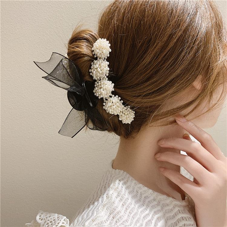 Korean Pearl Bow Hair Accessories Autumn Hair Grabbing Clip Hair Claw - Bloomjay