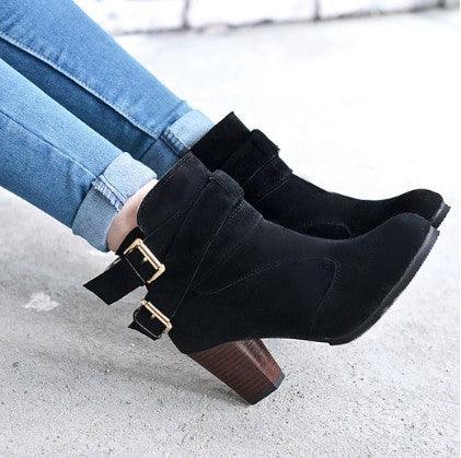 Winter Autumn Leather Casual Women High Heels Pumps Warm Ankle Boots - Bloomjay