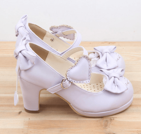 LINK Harajuku Lolita Pumps Patent Leather High Heels Solid Bowtie Maid Cosplay Shoes Soft Women Mary Janes Evening Shoes - Bloomjay